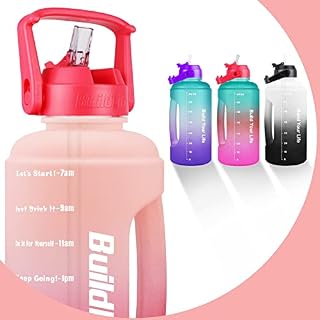 BuildLife 2.2 Litre Water Bottle - Motivational Half Gallon Water Jug w/Straw & Time Marker & Portable Handle BPA Free Leakproof Reusable for Fitness, Gym and Outdoor Sports(Purple-Blue)