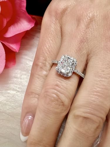 Engagement Rings for Women Wedding Promise Ring - 1.5 CT D Color VVS1 Crushed Ice Diamond Square Rings for Women, S925 Sterling Silver Rings 18K Gold Plated Women's Wedding Rings for Her, Diamond Ring2