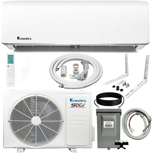 Klimaire 12,000 BTU 21.4 SEER2 Ductless Mini-Split Inverter Air Conditioner Heat Pump System with All-Inclusive 16' Installation Kit, Wall Bracket, Electrical Disconnect Box & Liquid-Tight Whip (230V)