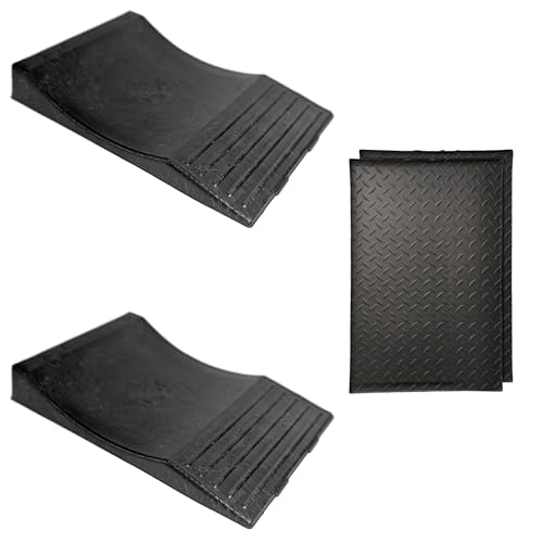 USA Made Extra-Wide-Heavy-Duty Flat-Free Tire Ramps with 2 Thick Mats ...