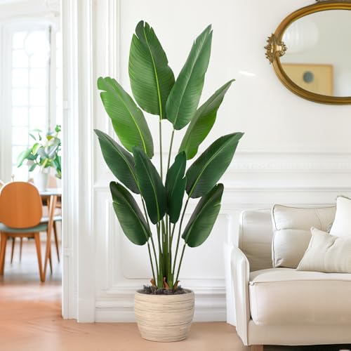 Artificial-Bird-of-Paradise-Plant-5-Ft-Tall-Fake-Banana-Leaf-Plant-for-Indoors-and-OutdoorsFaux-Palm-Tree-with-Plastic-Pot-for-Office-and-Home-DecorL160 Artificial Bird of Paradise Plant 5 Ft Tall Fake Banana Leaf Plant for Indoors and OutdoorsFaux Palm Tree with Plastic Pot for Office and Home DecorL160
