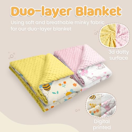 Image of SANDJEST Minky Blanket 2 Pack with Dotted Back 30 x 40 Inches, Gift for Christmas Birthday (Bee, Elephant)