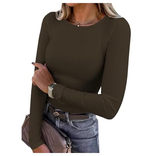 Women Long Sleeve Shirts Rib Knit Slim Fit Tops Basic Tee 2026 Fall Outfits Casual CrewneckT-Shirt Y2k Clothes
