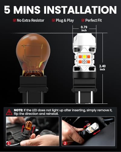 Image of LASFIT 3157 Switchback LED Bulb, T3 3057 4157 Front Turn Signal Bulb, 3457 Built-in Resistor Anti Hyper Flash, Super Bright Amber for Turn Signal Blinker,White for DRL, Only for Standard Socket, 2Pcs