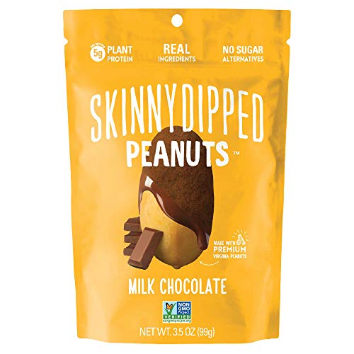 SKINNYDIPPED Milk Chocolate Covered Peanuts, 3.5 Ounce Resealable Bag, 5 Count