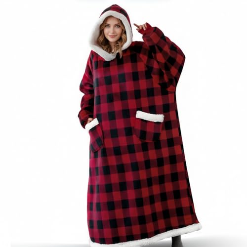 Nvatorfox 5FT Oversized Wearable Blanket Hoodie Flannel Sherpa Fleece Warm Cozy Christmas Wrap Throw Gifts for Adult (Black Red) - image 1