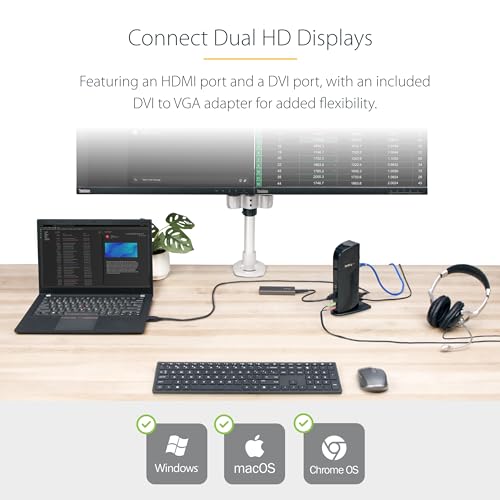 Station d'accueil USB 3.0 StarTech double écran pour supprimer les câbles - 2