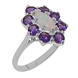 925 Sterling Silver Ring with Natural Opal & Amethyst Womens Statement Ring - Size J