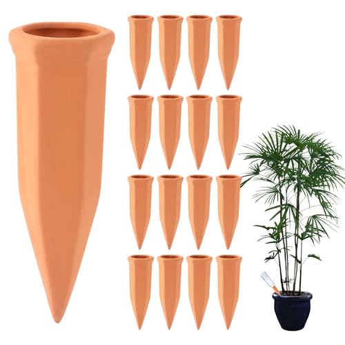 LDHHYH 15 Stück Tonkegel Bewässerung, Pflanzen Bewässerung, Wasserspender Pflanzen als Gießkegel, Pflanzenbewässerungspfähle, Pflanzen Wasserspender Ton für Zimmerpflanzen und Pflanzen im Freien