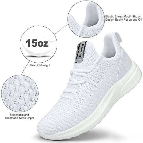 Feethit Mens Slip On Walking Shoes Blade Tennis Shoes Non Slip Running Shoes Lightweight Workout Shoes Breathable Mesh Fashion Sneakers All White Size 8.5 #TOP1