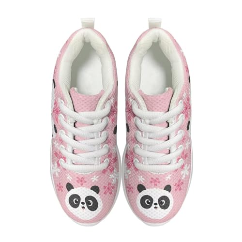 Children's Mesh Tennis Shoes Non Slip Athletic Running Sneakers Panda Flower Sports Shoes Lightweight Breathable Casual Shoes for Girls Outdoor Walking Hiking Traveling White US 11.52