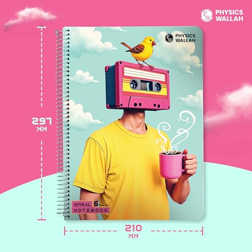 Image of Physics Wallah A4 Size 300 Pages 6 subject Spiral Binding Notebook set of 3| Ruled Register Notebooks for Students & Office | Plastic cover Spiral Register for Writing & Note-Taking