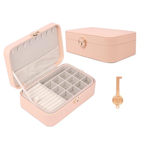 Image of BucketList Large PU Leather Jewellery Organizer Box with Necklace Hooks | Multi-Layer Jewelry Storage Case with Removable Tray & Secure Lock (PU Leather with Removable Tray (Pink))