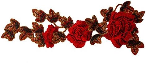 Resources House 3D Red Rose Flower Applique Embroidery Sew on Patches Lace Fabric Motif Clothes Decorated Sewing Supplies