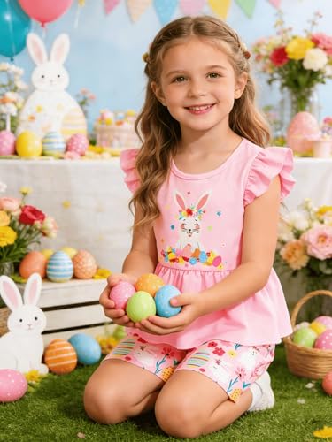 Image of Girls Summer Outfits Toddler Baby Girls Short Sets 2 Piece Clothing Set Flutter Sleeve Shirt and Short 2-7 Years