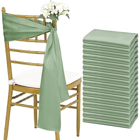 fani 100 PCS Sage Green Satin Chair Sashes Bows Universal Chair Cover for Wedding Reception Restaurant Event Decoration Banquet,Party,Hotel Event Decorations (7 x 108 inch) Cover