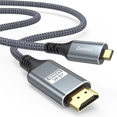 ZeniKon 4K Micro HDMI to HDMI Cable 6FT, High Speed HDMI to Micro HDMI Cable Adapter Nylon Braided 4K@60Hz, 2K@165Hz, HDR, ARC, 3D for Raspberry Pi 5/4, Camera, Laptop, Video Capture Card