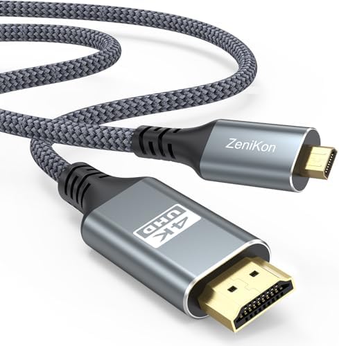 4K Micro HDMI to HDMI Cable 6FT, High Speed HDMI to Micro HDMI Cable Adapter Nylon Braided 4K@60Hz, 2K@165Hz, HDR, ARC, 3D for Raspberry Pi 5/4, Camera, Laptop, Video Capture Card