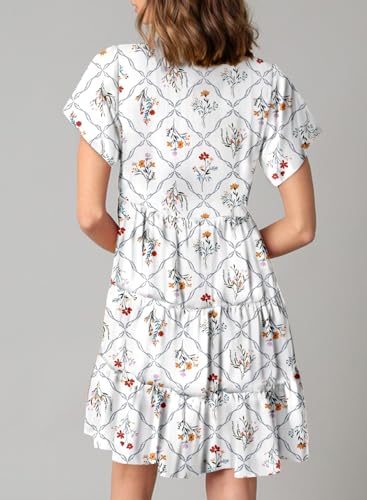 Image of Dokotoo Womens Summer Casual Boho Floral Dresses 2026 V Neck Short Sleeve Sundresses Flowy Swing A-Line Mini Dress