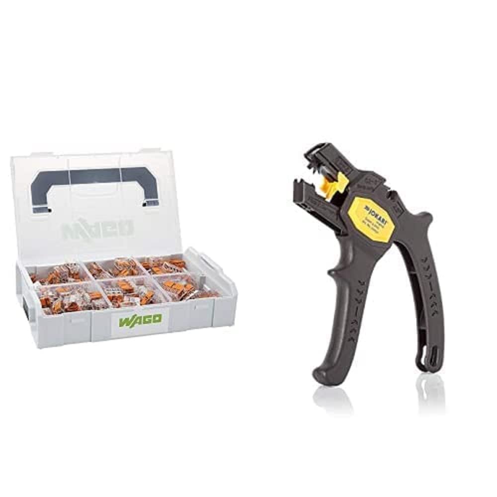 WAGO Original-Set, L-Boxx Mini, Verbindungsklemmen mit Hebel, Serie 221, 887-957 (236 Teile) & JOKARI 20050 Abisolierzange Super 4 plus, Schwarz, 1 Stück