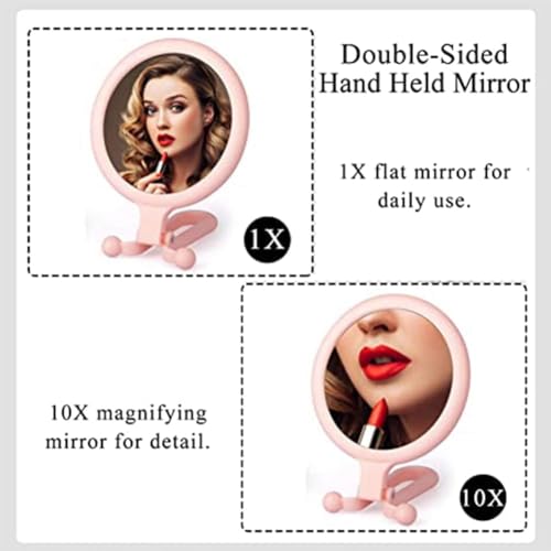 Image of Folding 1X 10X Magnifying Makeup Mirror | Dual-Sided Handheld Mirror for Travel & Vanity | Portable Cosmetic Mirror for Face, Tweezing & Shaving | Multicolour (1, Round)