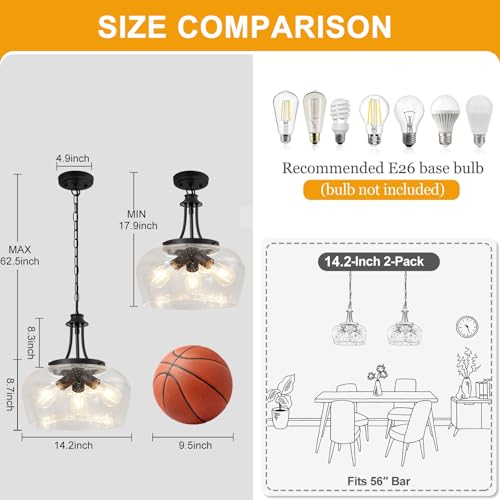 Image of Modern Pendant Lights Kitchen Island, 3-Light Black Pendant Light Fixtures with 14.2 inch Clear Air Bubble Glass Shade, Industrial Hanging Pendant Lights Fixture for Kitchen Island, Dining Room, Entryway