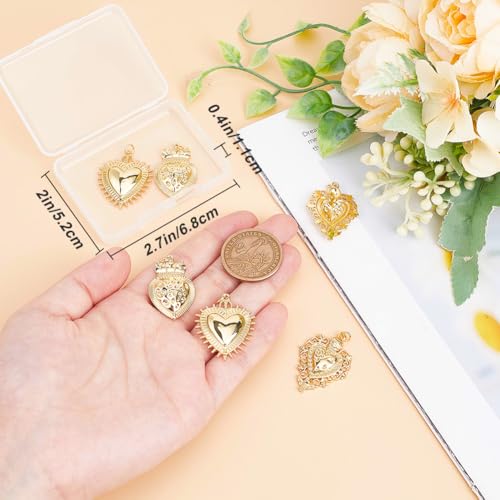 Beebeecraft 1 Box 6Pcs Sacred Heart Charms Real 18K Gold Plated Brass Gothic Mexican Love Shape Charms for DIY Necklace Bracelet Jewelry Making - Image 3