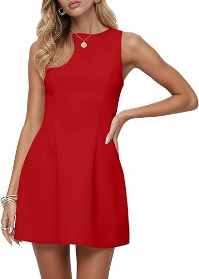 Summer Dresses for Women 2026 Elegant Classy Sleeveless Boat Neck A Line Cocktail Party Club Mini Dress