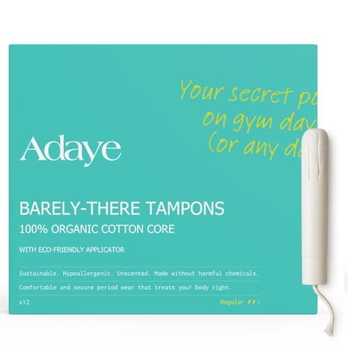 Adaye Organic Tampons for Women | 100% Cotton Core with Applicator | Hypoallergenic Unscented & Leak-Proof | Sustainable & Plastic-Free Tampons (Pack of 12) Regular