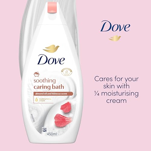 Dove Soothing Caring Bath Bath Soak with ¼ moisturising cream, almond cream & hibiscus for an indulgent bubble bath 450 ml - Image 3