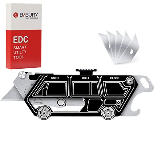 BIBURY EDC Tool, Mini Cutters avec 5 lames de remplaçables SK5, Outil de Poche avec Décapsuleur et Porte-Clés - Noir Cover