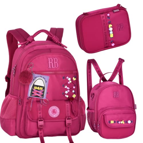 Kit Mochila Escolar Rebecca Bonbon Rosa com Lancheira 2 em 1 e Estojo para 36 lápis, Kit 3 Peças em Poliéster para Meninas