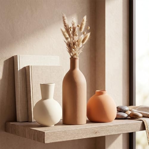 Juego de jarrones de cerámica ideal para renovar rincones vacíos con estilo boho neutral 2