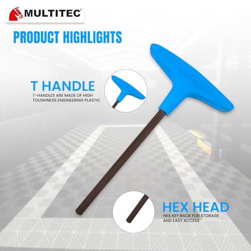 Image of MULTITEC T-Handle Hex Driver Set - 9-Piece SAE T-Handle Hex Key Set (1 /16 inch to 3 /8 inch) with Reversible Screwdriver | Alloy Steel | Ergonomic Handles | Organized Storage Rack