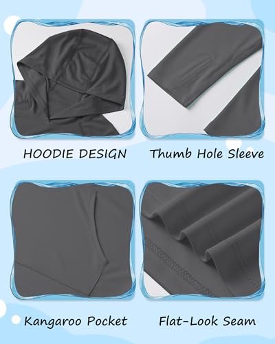 Image of Boys Rash Guard Hoodie UPF 50+ Long Sleeve Sun Protection Swim Shirt
