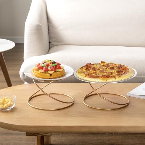 MyGift Modern Gold Tone Metal Wire Spiral Pizza Pan Pedestals, Tabletop Serving Platter Riser Stands, Food Dish Rests or Dessert Tray Display Racks, Set of 4