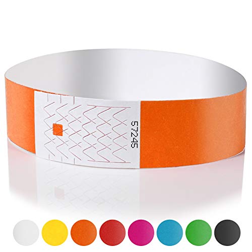 Amazy Pulseras de Identificacion (100 unids.) / Pulseras de seguridad numeradas e imprimibles para el control de eventos y fiestas (Naranja)