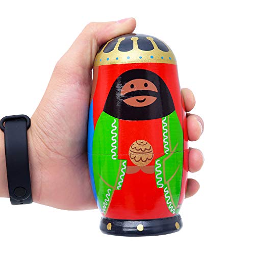 Moonmo - Nesting Doll Holy Family -The Nativity Family Wooden Nesting Dolls Matryoshka Nativity Figurines-Set of 5 Dolls (Brown)