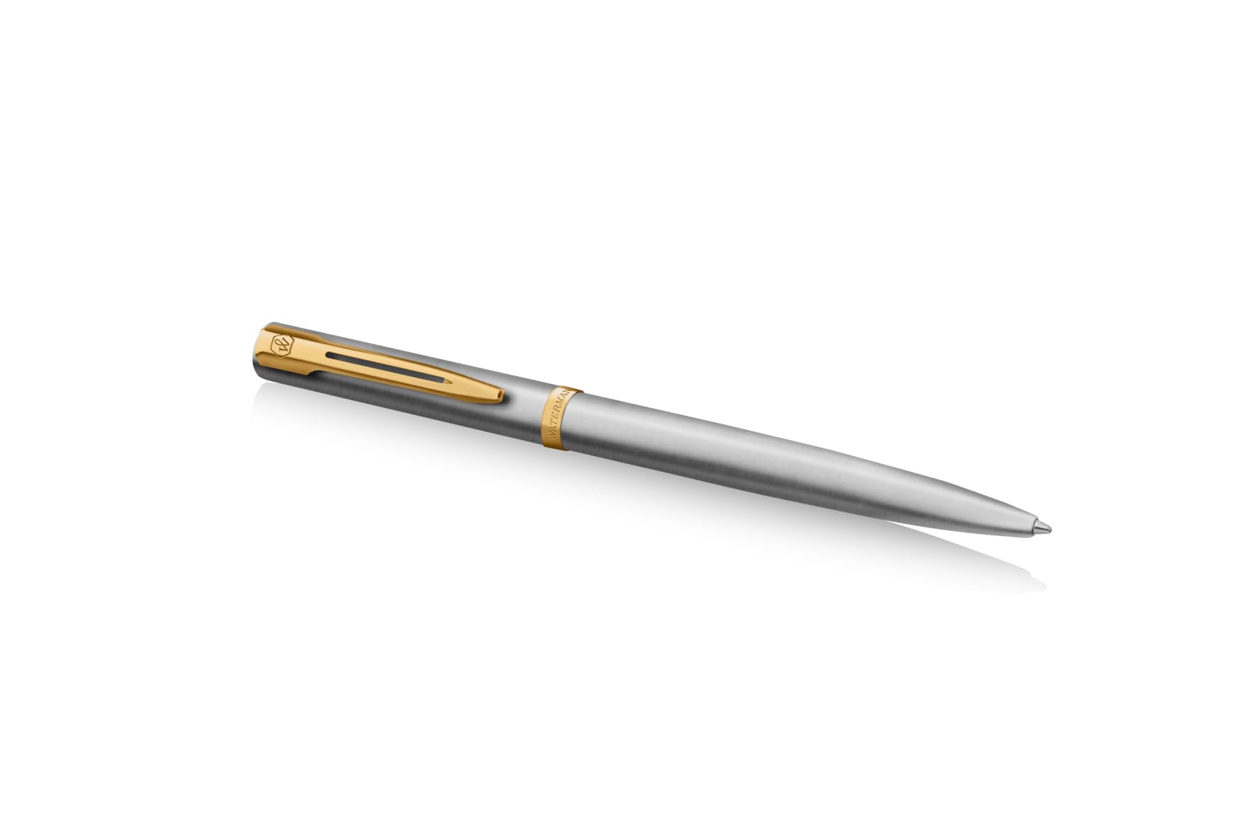 Waterman Impression Juego de bolígrafos y plumas estilográficas con grabado, pluma premium personalizada, elegante juego de escritura para hombres y mujeres, tinta azul (Stainless Steel GT)
