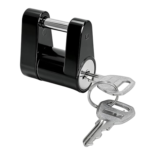 Pxobiug Trailer Hitch Coupler Lock, Dia 1/4 Inch 3/4 Inch Span Heavy-Duty Trailer Tongue Lock with Keys, Anti-Theft Hitch Coupler Locks for Tow Boat RV Truck, Car Accessories (Bright Black)