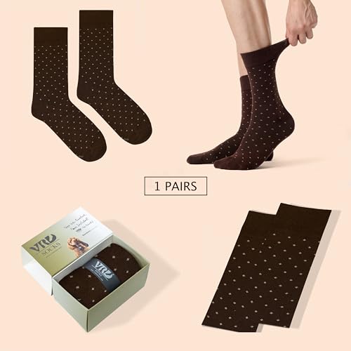 VRD Bamboo Mens Dress Socks for Men, 1-Pack, Dark Brown Crew Length Mid-Calf Socks, Mens Shoe Size 8-132