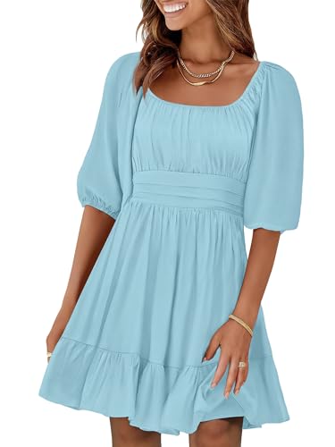 Image of ANRABESS Womens Lantern Short Sleeve Square Neck Casual Flowy Mini Dresses 2026 Holiday Summer Spring Beach Vacation Clothes