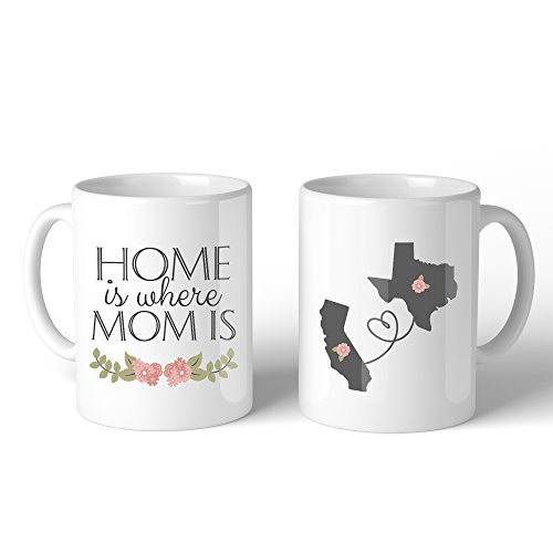 Personalized Long Distance Relationship Ceramic Coffee Mug for Mom - Home Is Where