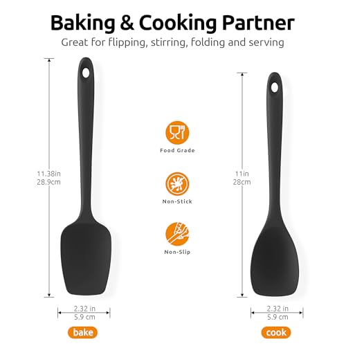 Image of U-Taste Silicone Cooking Spoons 600ºF Heat Resistant Spatula, 2Pcs, Black