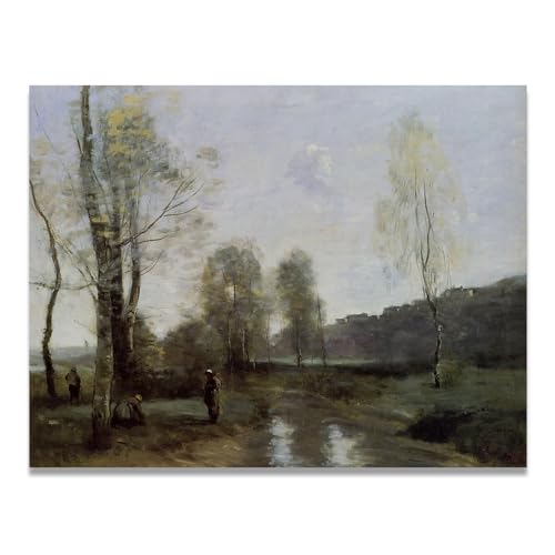 Canal en Picardía: Lienzo de paisaje campestre francés vintage para decoración, 40x52cm