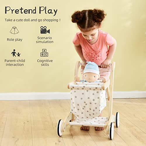 labebe Baby Push Walker Doll Stroller, Push Toy for Toddler, Shopping Cart for Girls and Boys 1 Years Old, Kids Stand Learning Walker, Wooden Play Wagon with Wheel, Larger Size 15.2 * 18.7 * 19.7 by labebe - Image 2