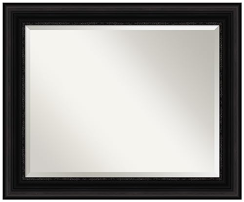 Amanti Art Black Bathroom Mirror for Over Sink, 28x34 Parlor Black Rectangle Vanity Mirror, Large Traditional Frame, Hangs Horizonally and Vertically, Bathroom Wall Decor, Beveled Edge