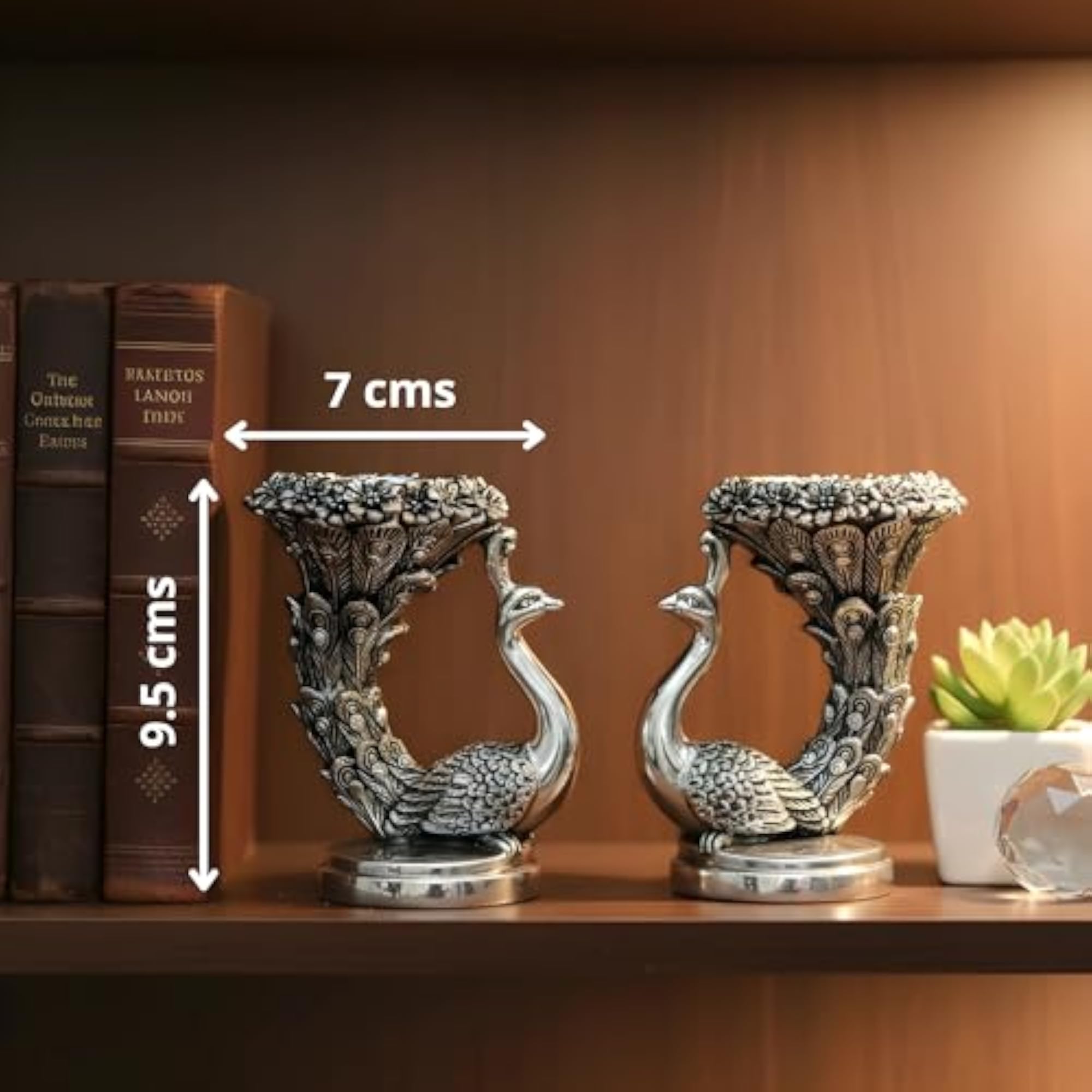 Pack of 2 Silver Plated Peacock Idol Candle Holders