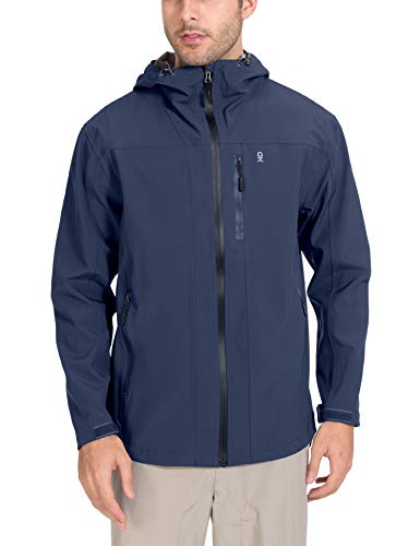 Little Donkey Andy Men's Upgraded Waterproof Shell Jacket Breathable Hooded Rain Coat for Hiking Navy Medium