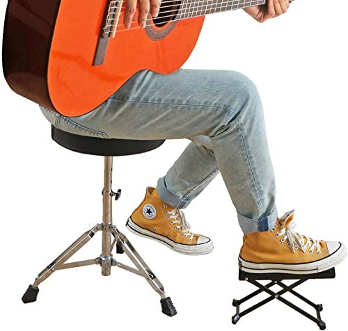 Image of kh Guitar Foot Stool 5 Adjustable Height Folding Foot Rest Made of Solid Iron Guitar Foot Stand for Classical Guitar Non Skid Metal Guitar Pedal for Comfortable and Solid Support